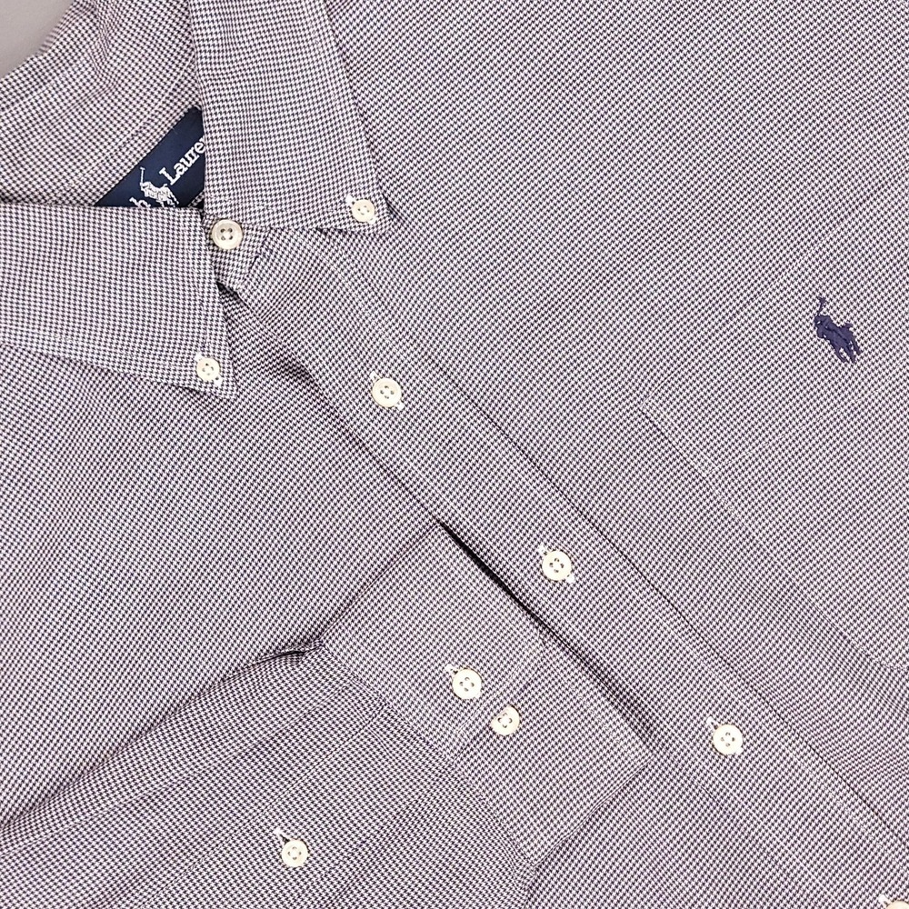 Ralph Lauren Shirt Mens 16.5 L Small Houndstooth Button Down Yarmouth Dress